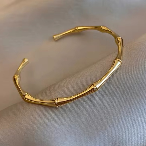 Svana - Bamboo Inspired Stainless Steel Gold Color Bracelet 2025 Trendy - Picture 1 of 7